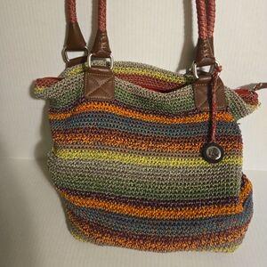 The Sak Brown and Red Shoulder Bag with Intricate Strap